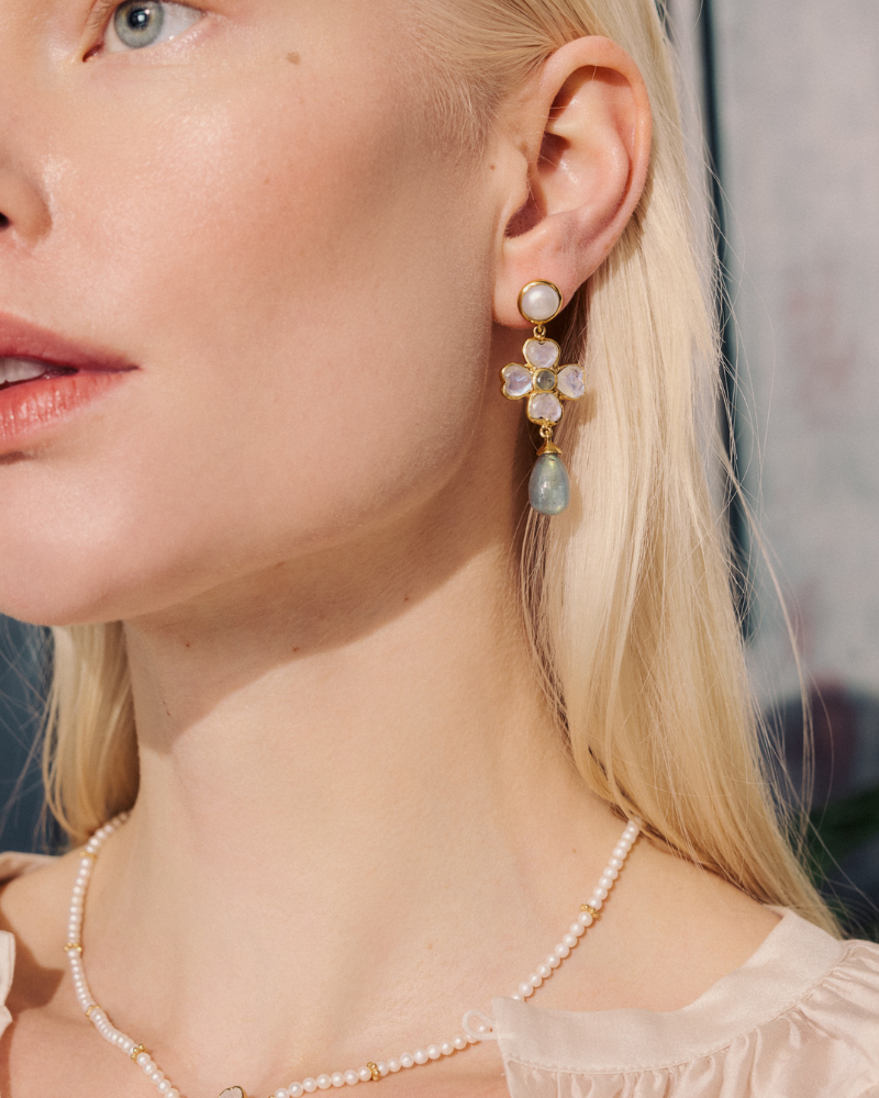 Ines earrings with pearl, labradorite and moonstone