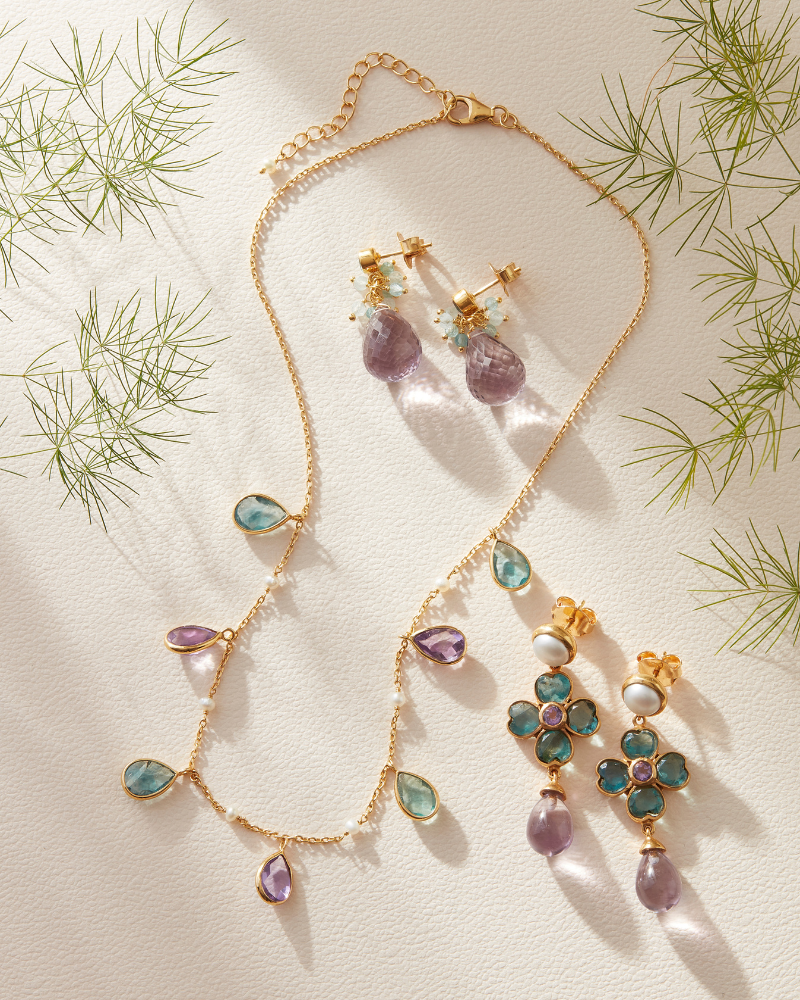 Ines earrings with pearl, apatite and pink amethyst - pre-order