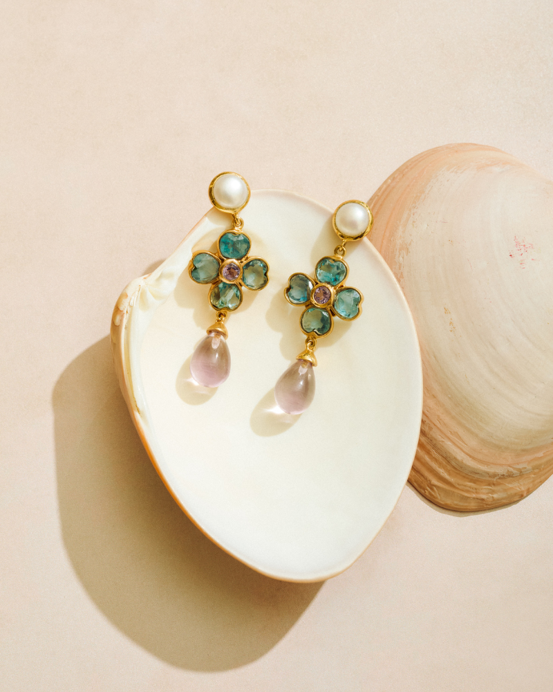 Ines earrings with pearl, apatite and pink amethyst - pre-order