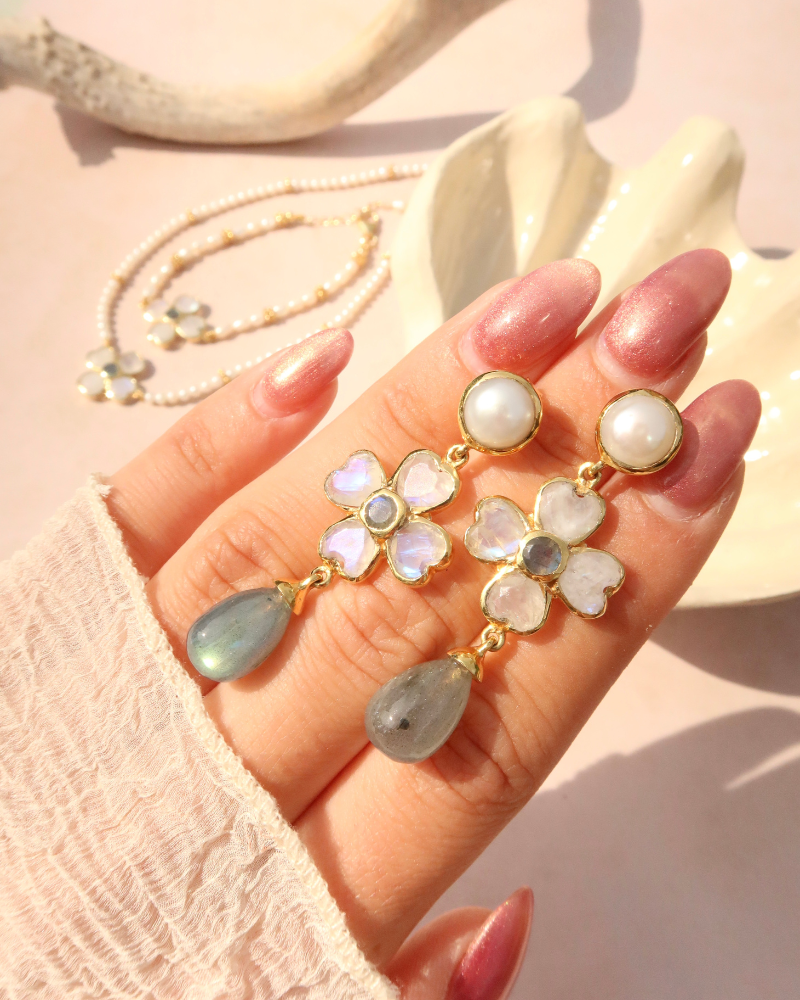 Ines earrings with pearl, labradorite and moonstone