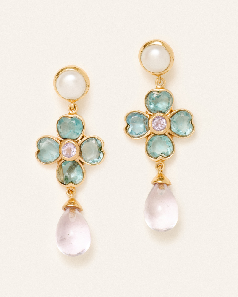 Ines earrings with pearl, apatite and pink amethyst - pre-order