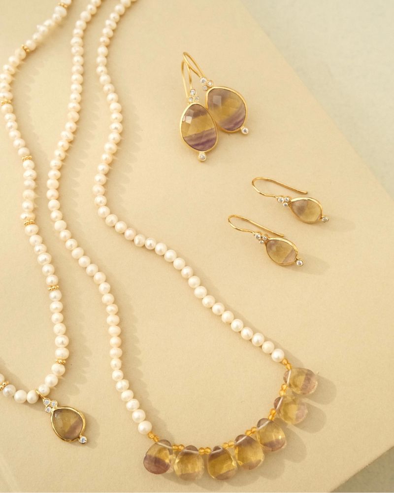 Prelude necklace with fluorite, citrine and pearl - limited edition