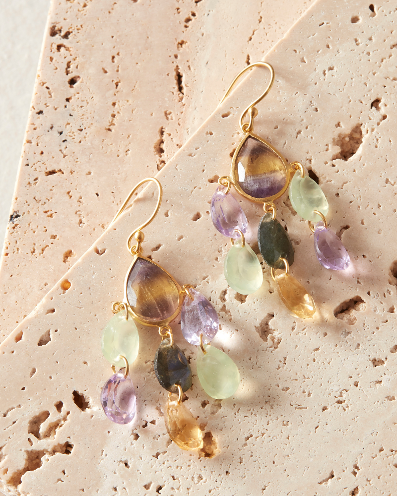 Alice earrings - fluorite, prehnite, labradorite, amethyst & citrine