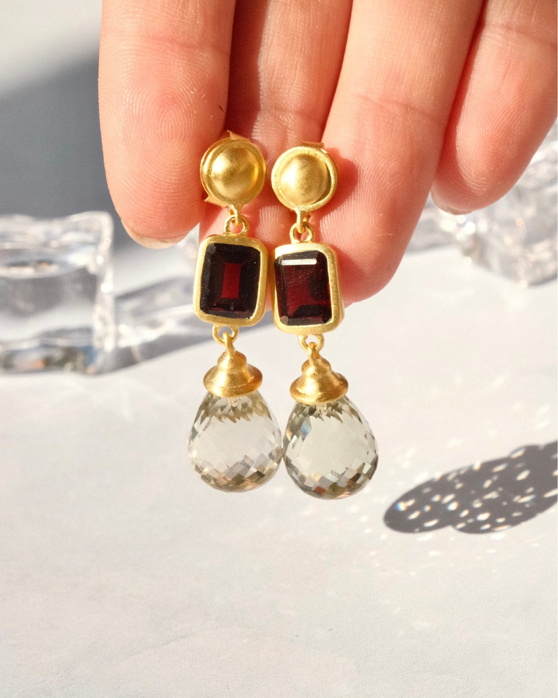 Charleston earrings in garnet and green amethyst