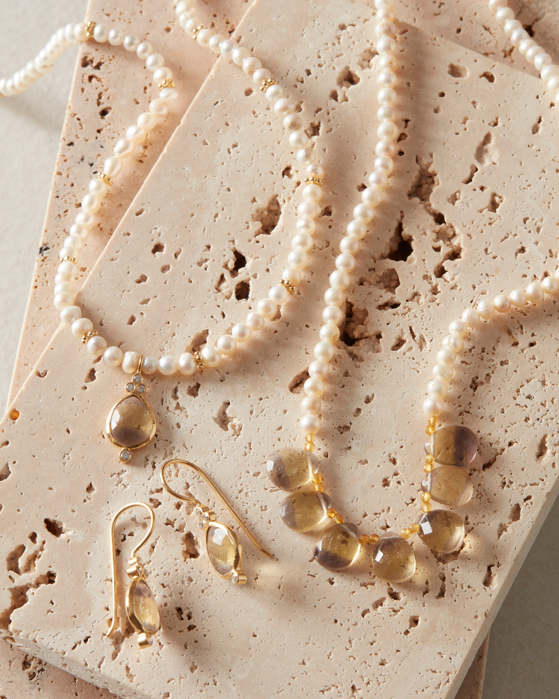 Prelude necklace with fluorite, citrine and pearl - limited edition