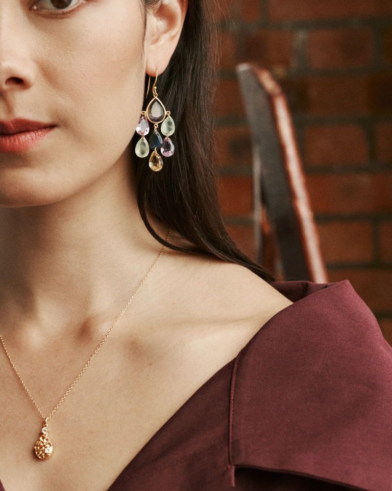 Alice earrings - fluorite, prehnite, labradorite, amethyst & citrine