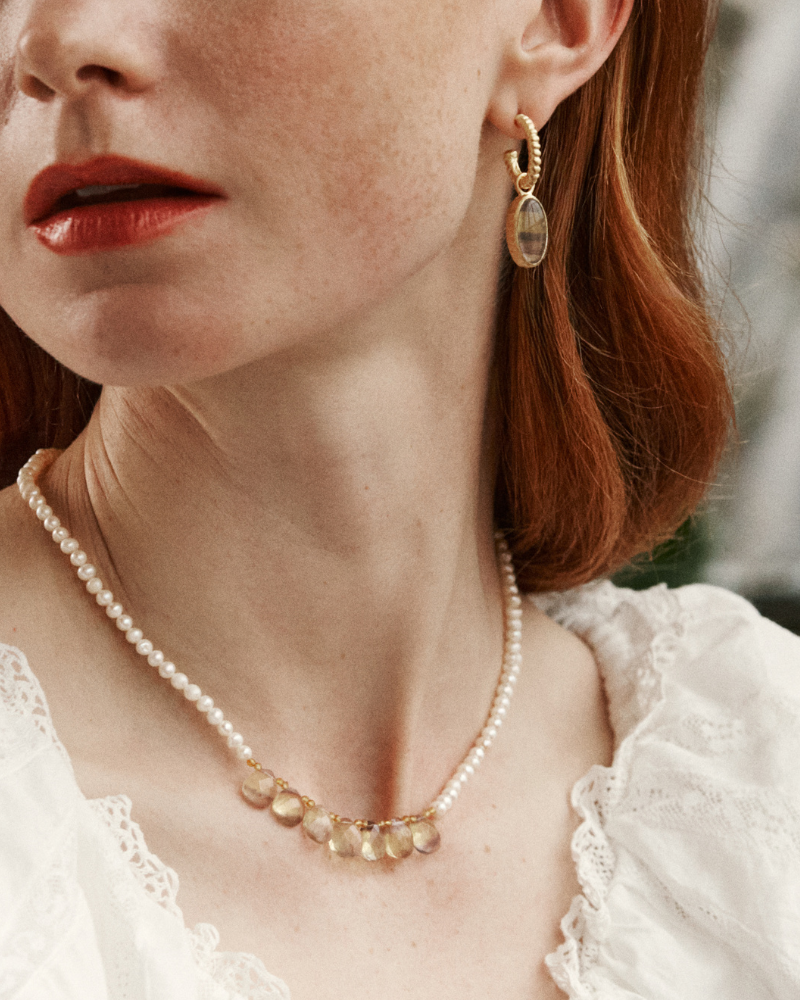 Prelude necklace with fluorite, citrine and pearl - limited edition