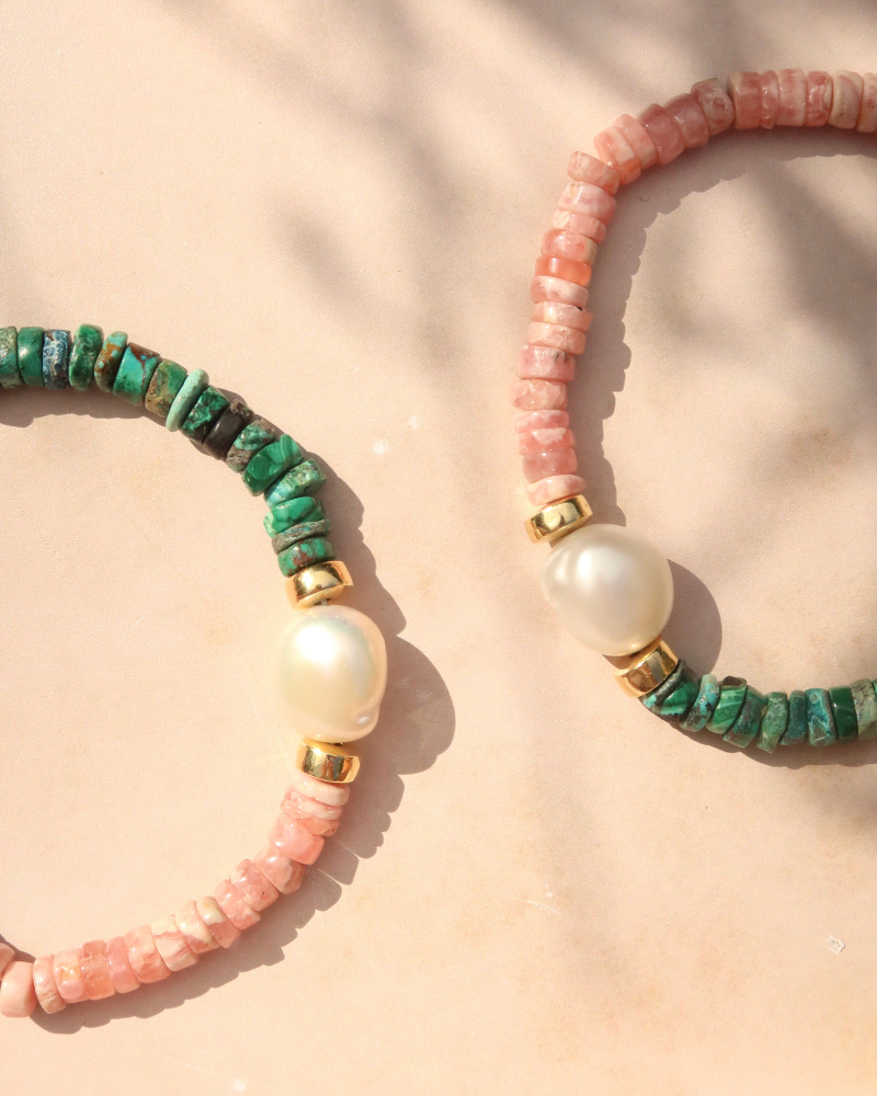 Valentina bracelet with pearl, rhodochrosite and turquoise