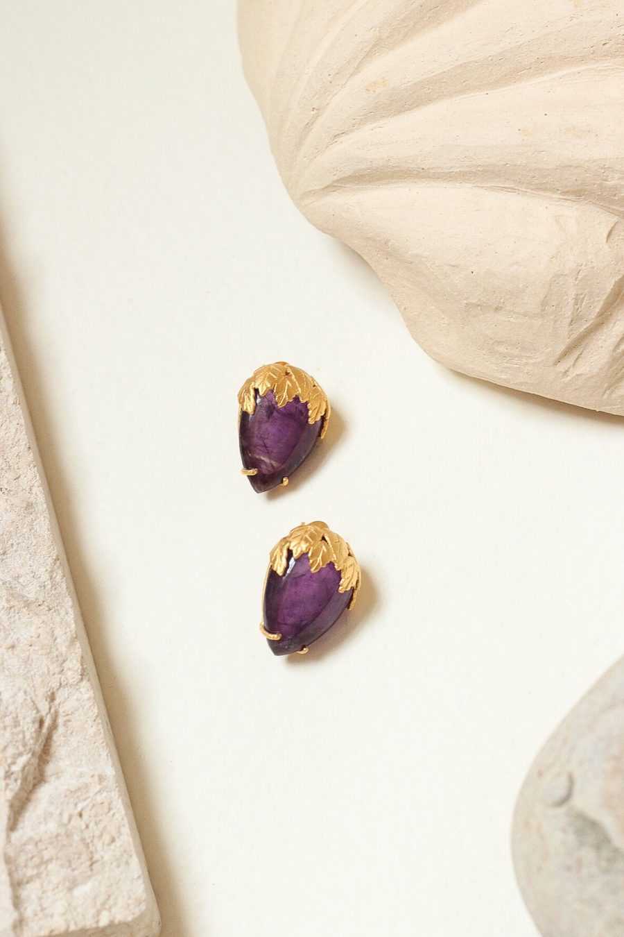 Mara botanical statement studs with amethyst - Sample