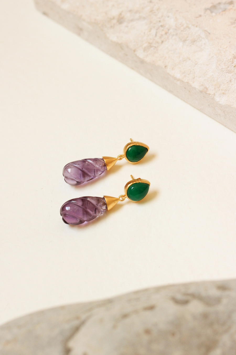 Bunty earrings with amethyst and green onyx - Sample