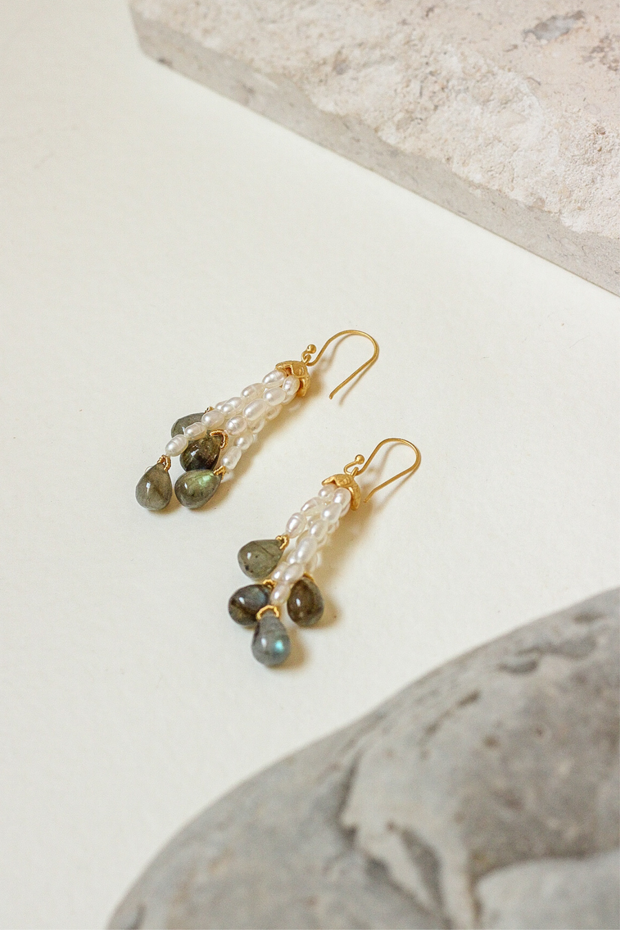 Madlyn pearl earrings with labradorite - Last piece