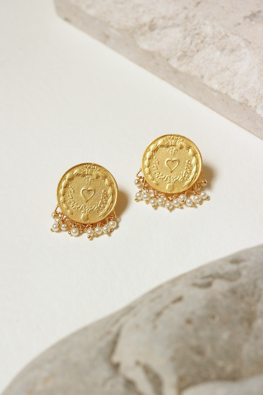 Antique coin and pearl cluster earrings - Sample