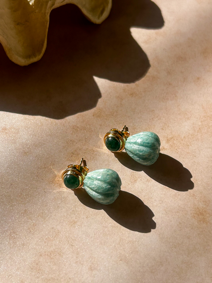 Ruby statement studs with aventurine and amazonite