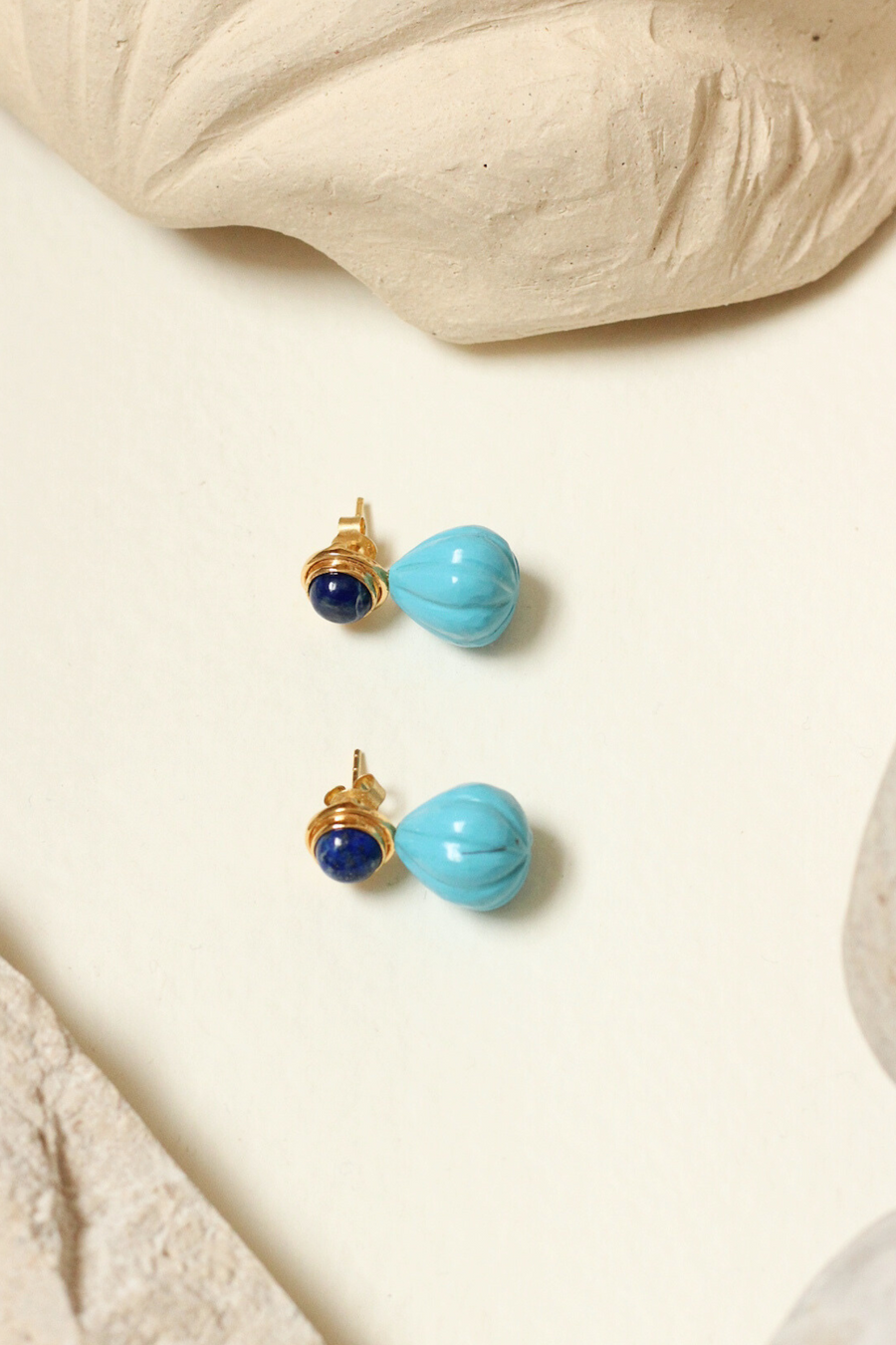 Ruby statement studs with lapis and turquoise - Sample