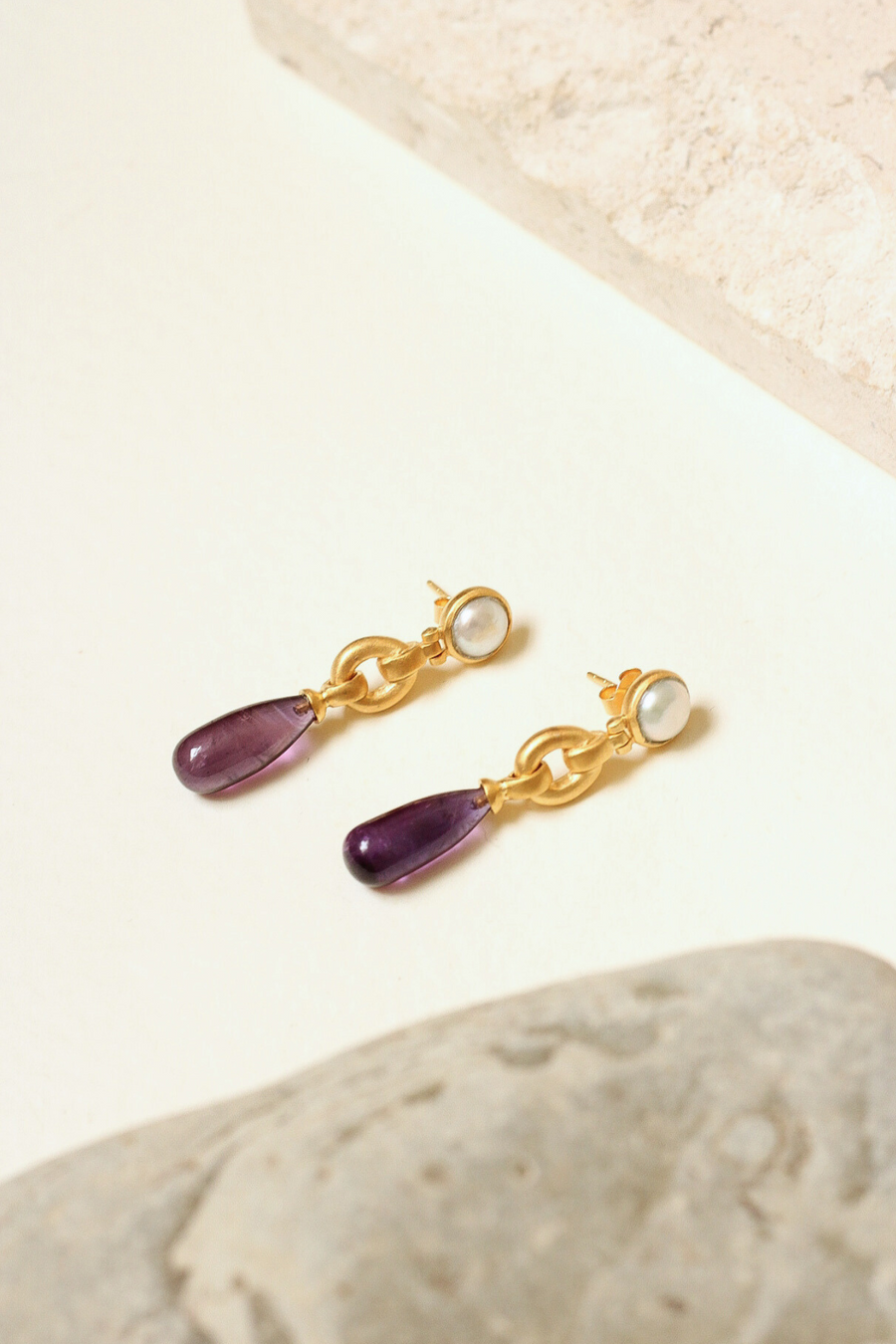 Pearl and amethyst drop earrings  - Sample