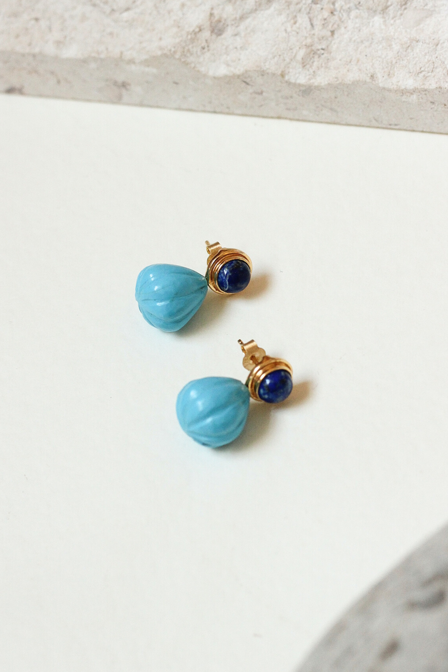 Ruby statement studs with lapis and turquoise - Sample