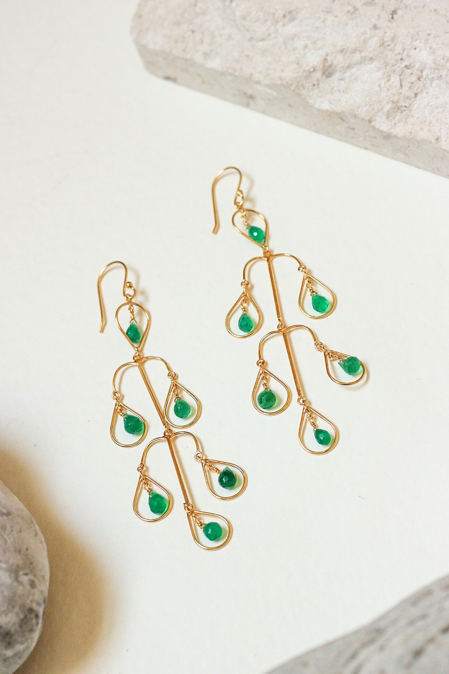 Green onyx dangle statement earrings - Sample