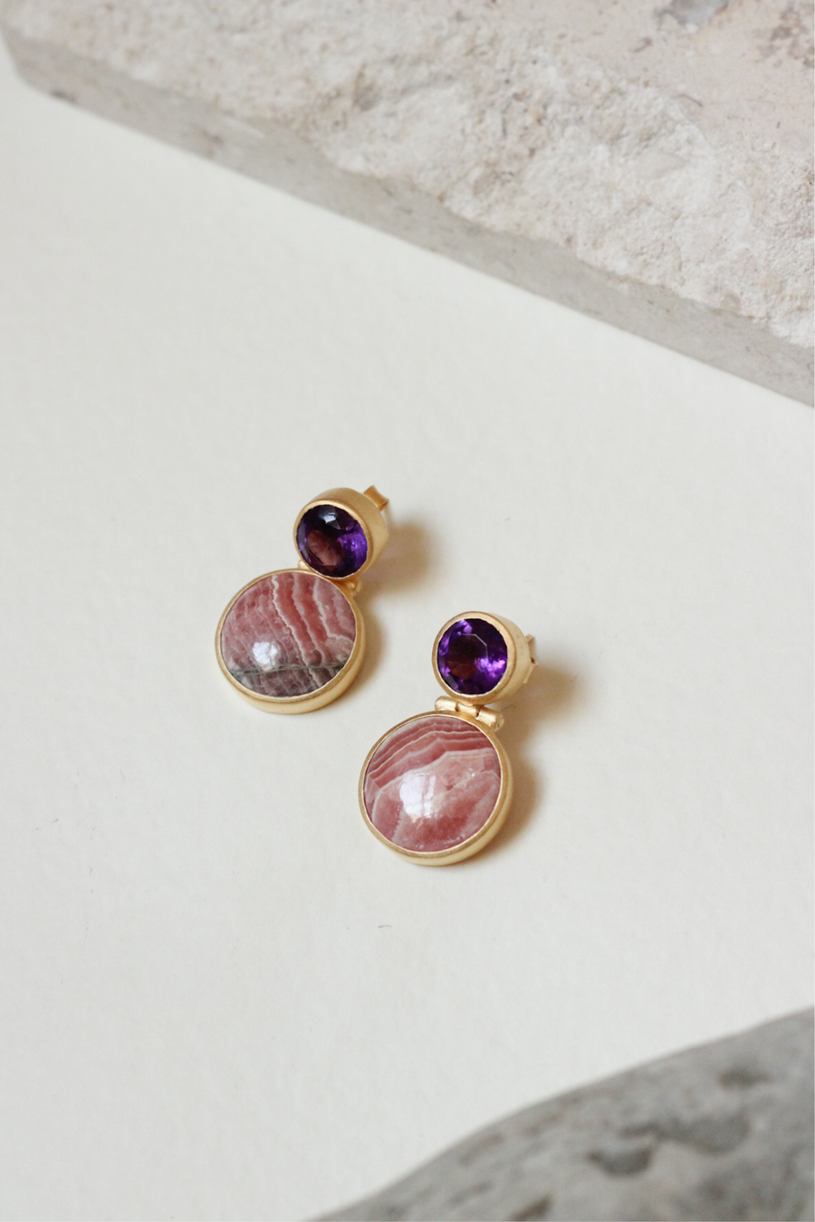 Priscilla statement earrings with amethyst and rhodochrosite  - Seconds