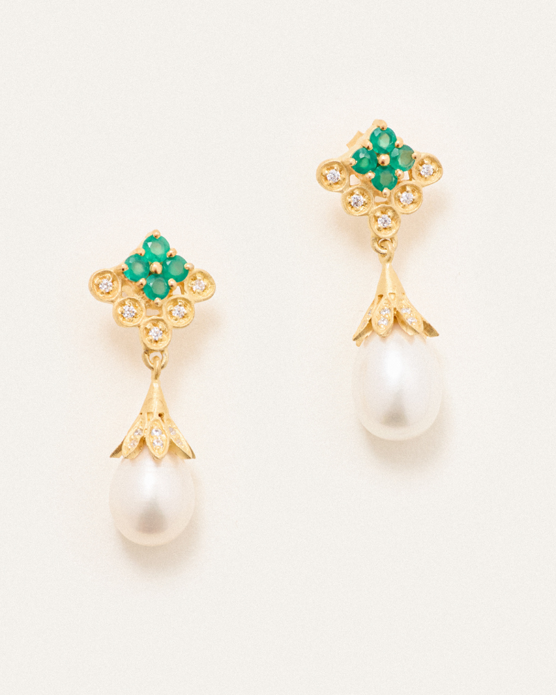 Jemima earrings with green onyx and pearl