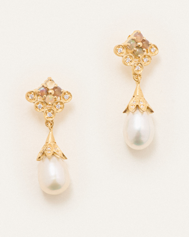 Jemima earrings with opal and pearl