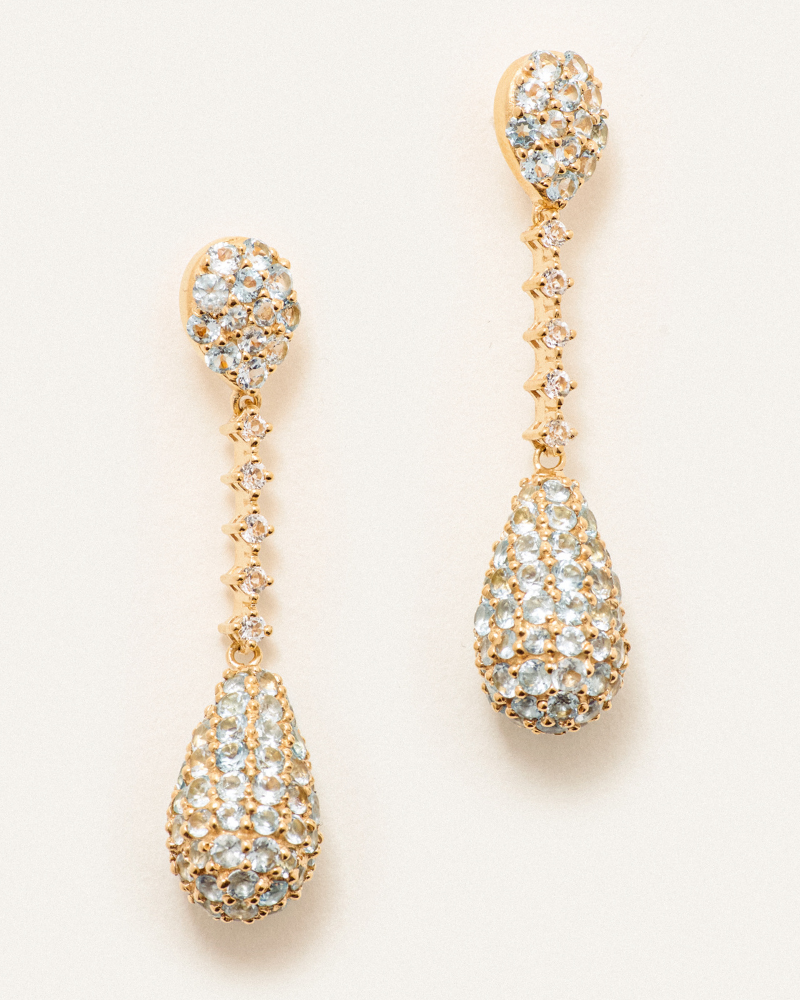 Pendulum statement earrings with blue and white topaz - pre-order