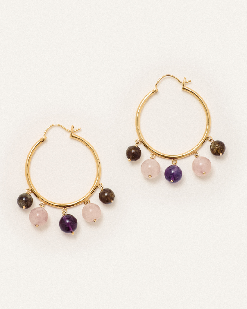 Goldie hoops with amethyst, labradorite and rose quartz