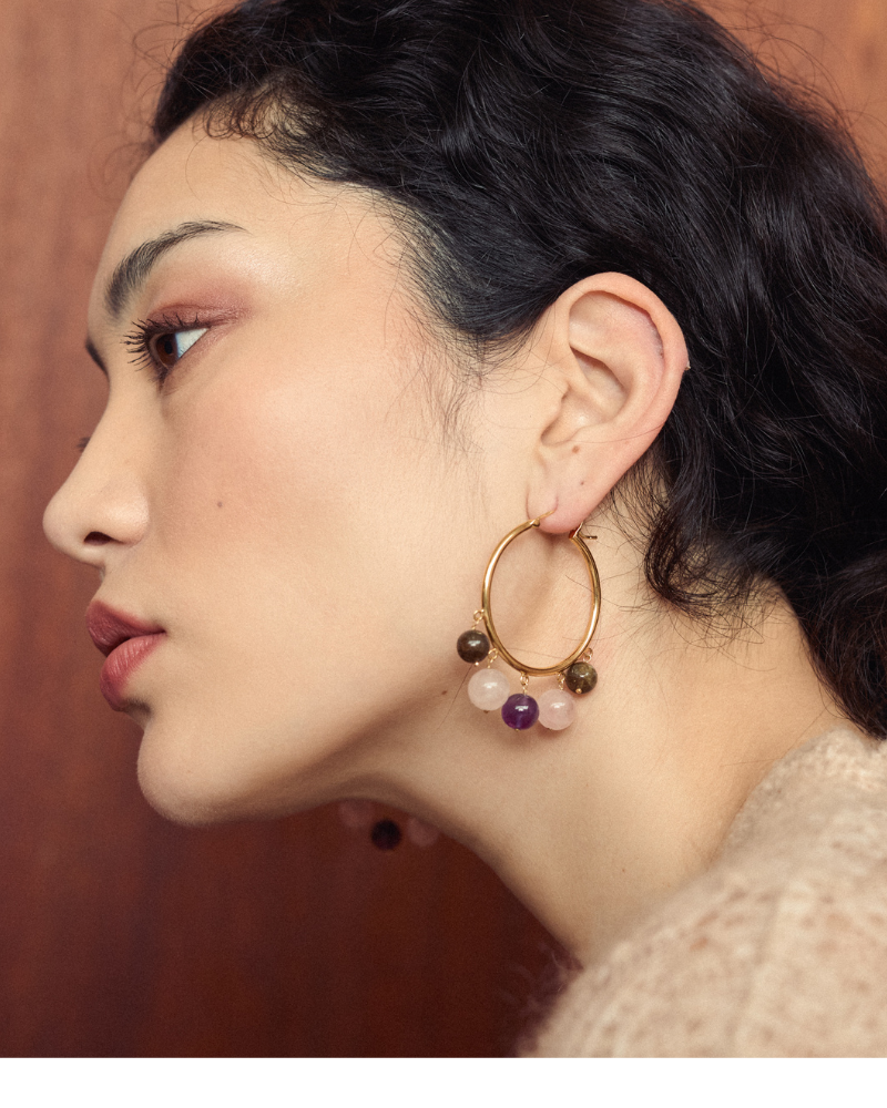 Goldie hoops with amethyst, labradorite and rose quartz