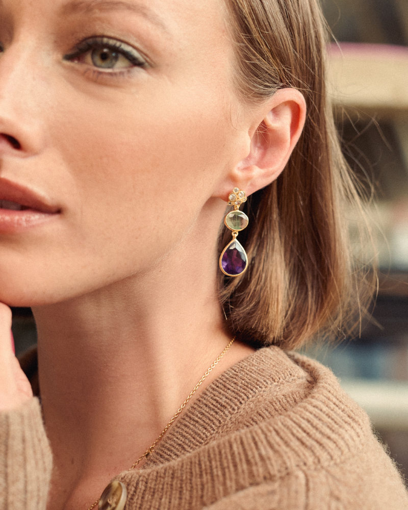 Elodie earrings with fluorite and amethyst - pre-order