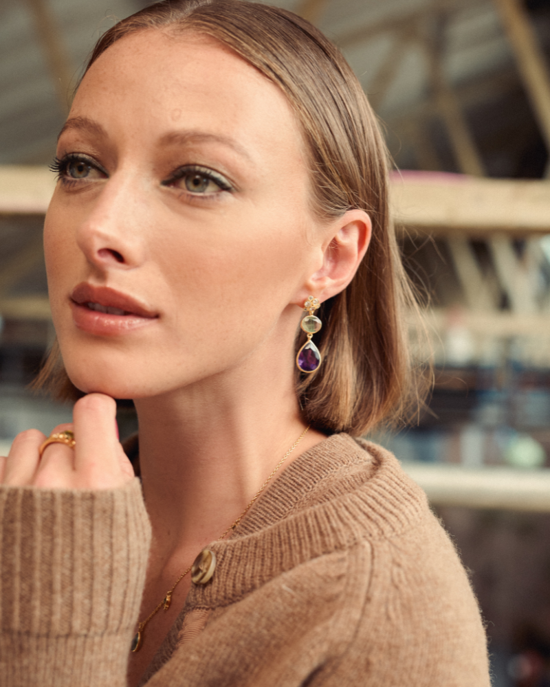 Elodie earrings with fluorite and amethyst