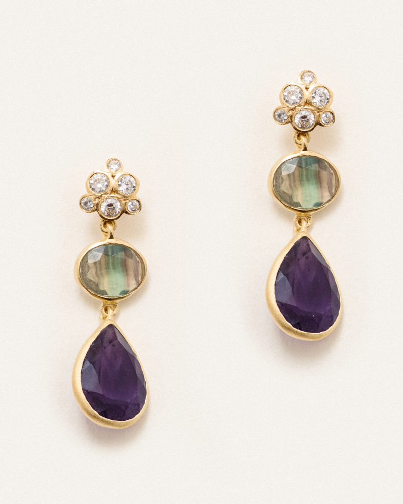 Elodie earrings with fluorite and amethyst - pre-order