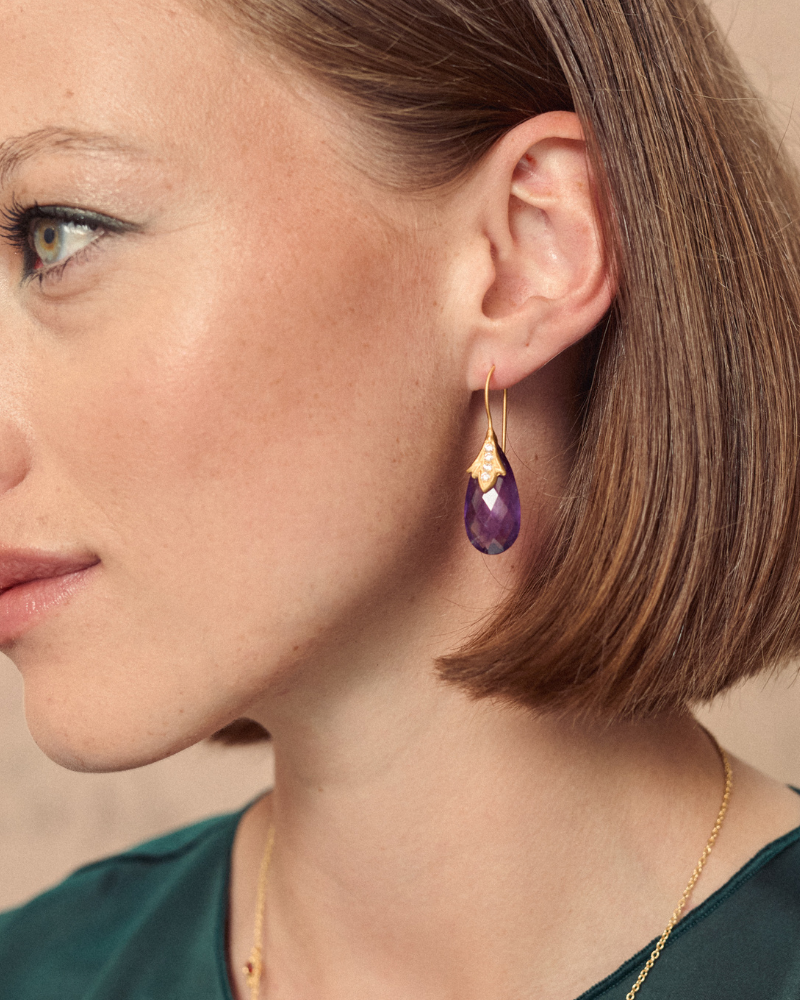 Lise earrings with amethyst and crystal