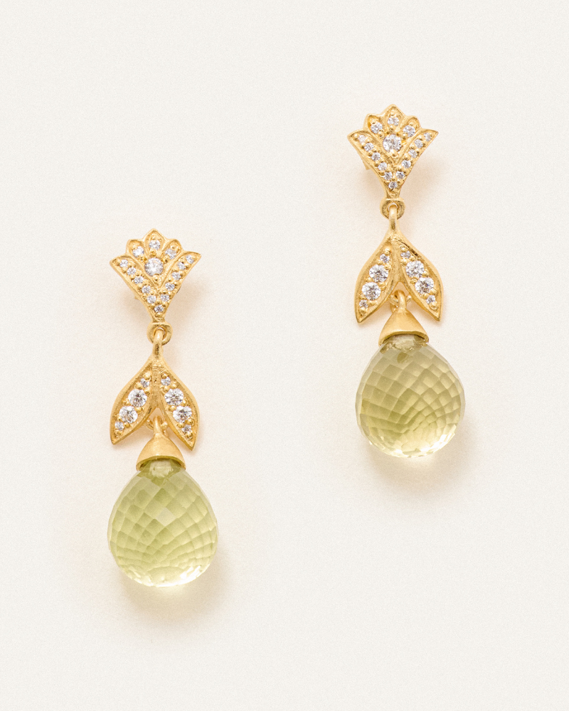 Blossom earrings with lemon quartz and crystal