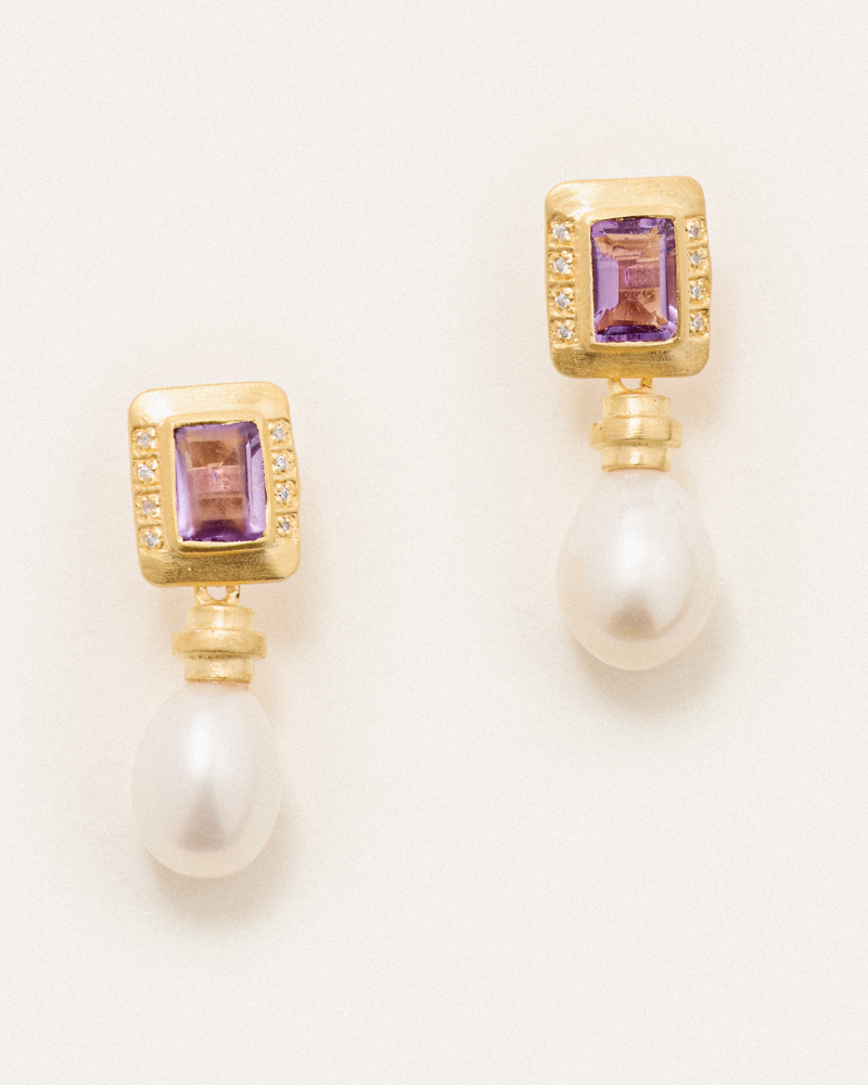 Etta earrings with amethyst and pearl