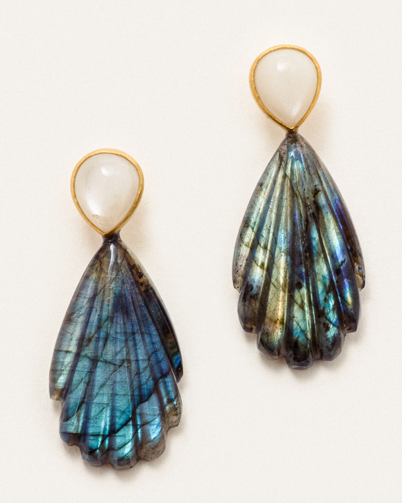 Penelope statement earrings in moonstone and labradorite