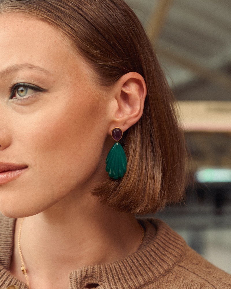 Penelope statement earrings in amethyst and onyx