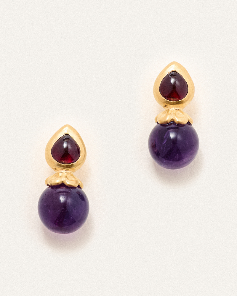 August studs with garnet and amethyst