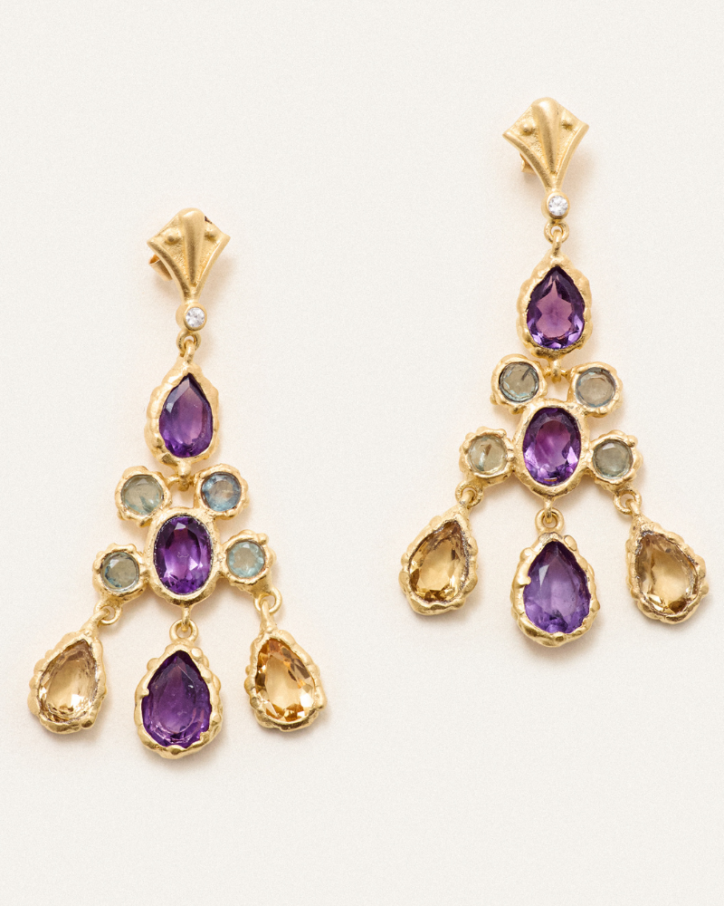 Delphi earrings with amethyst, apatite and citrine.