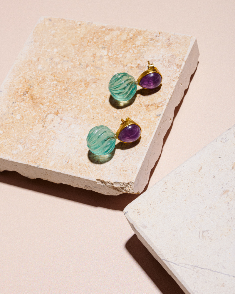 January earrings in fluorite and amethyst - pre-order