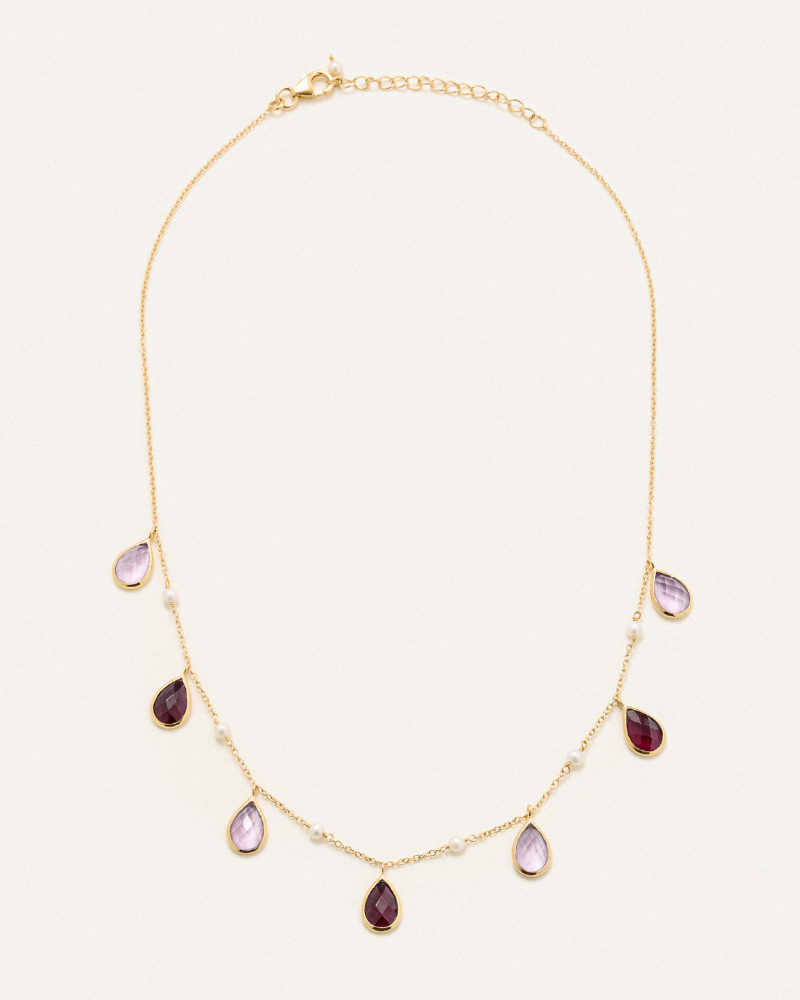 Masha necklace with amethyst, garnet and pearl