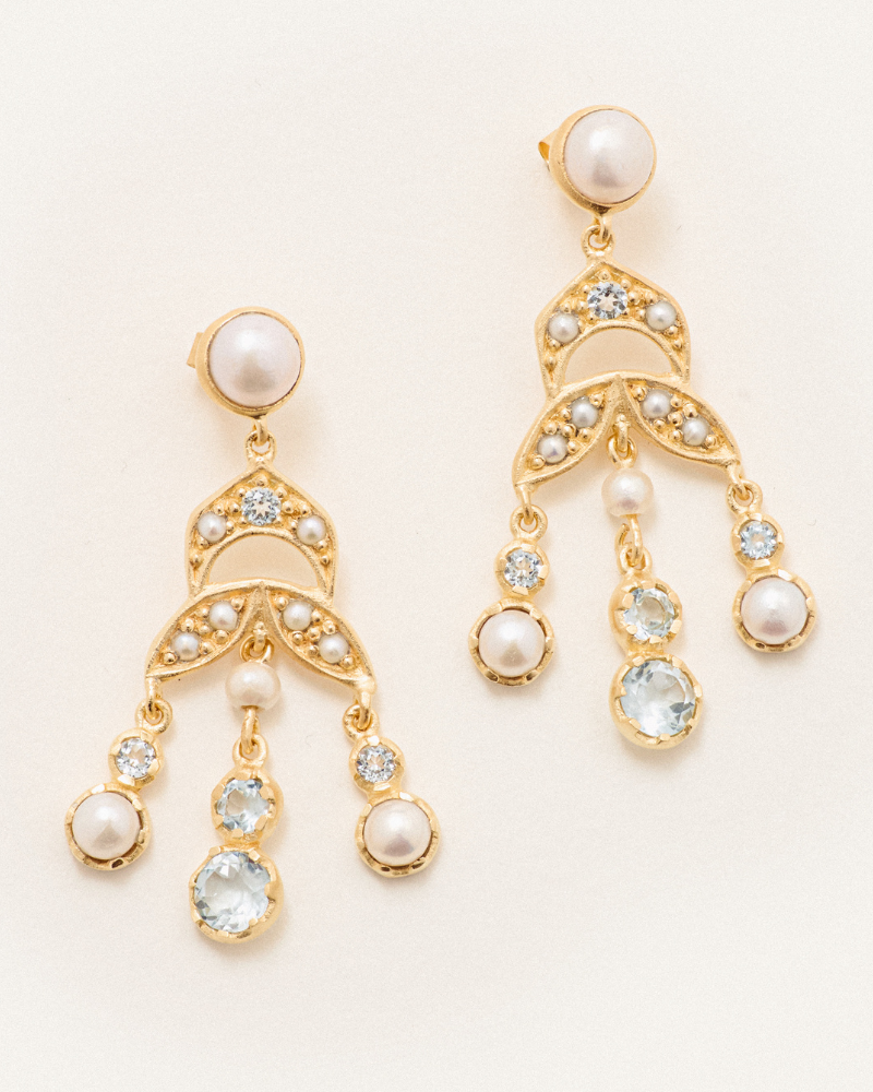 Beth earrings with blue topaz and pearl