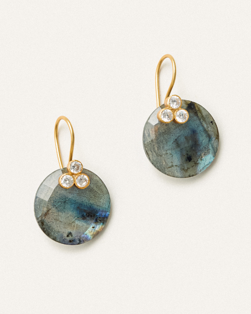 Balance earrings in labradorite and crystal