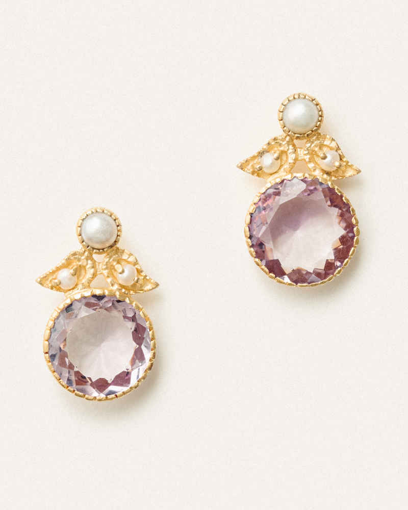 Somerset earrings with pink amethyst and pearl