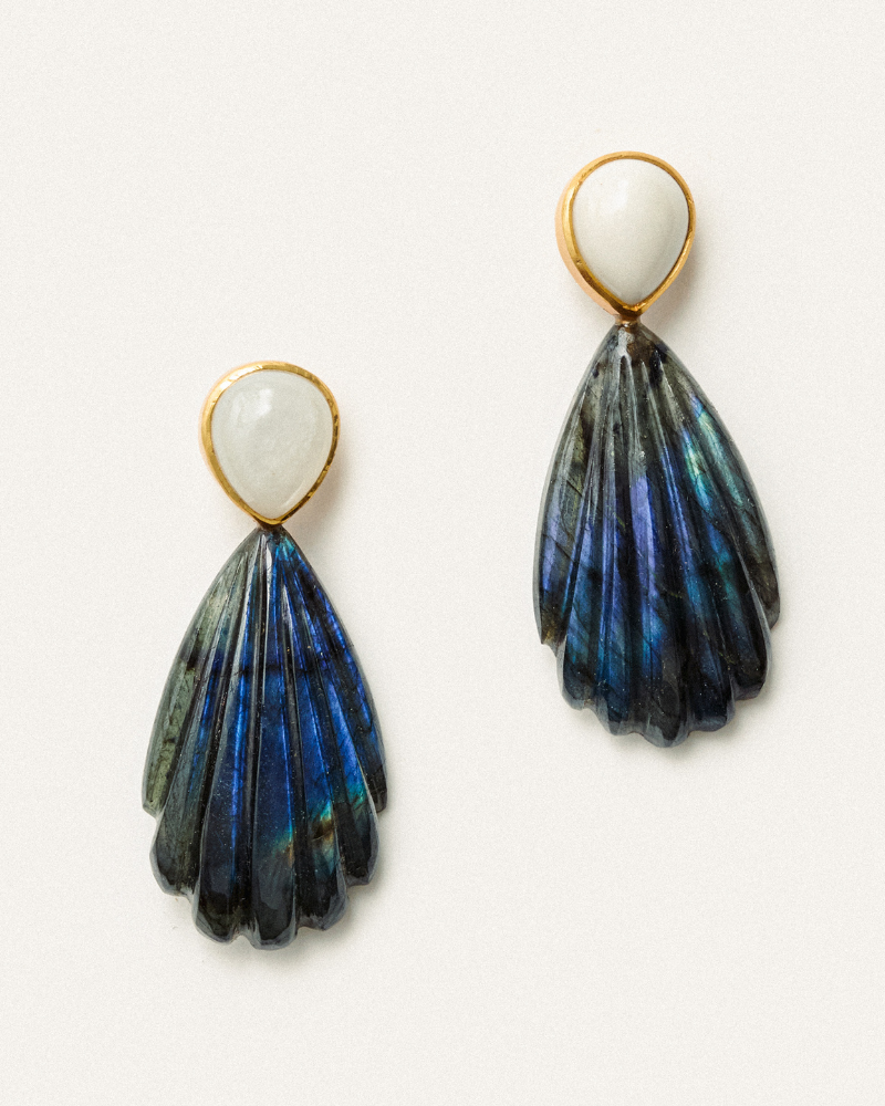 Penelope statement earrings in moonstone and labradorite