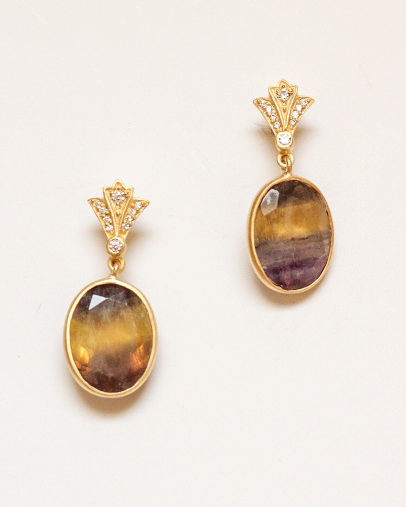 Aubrey earrings with multi-coloured fluorite and crystal