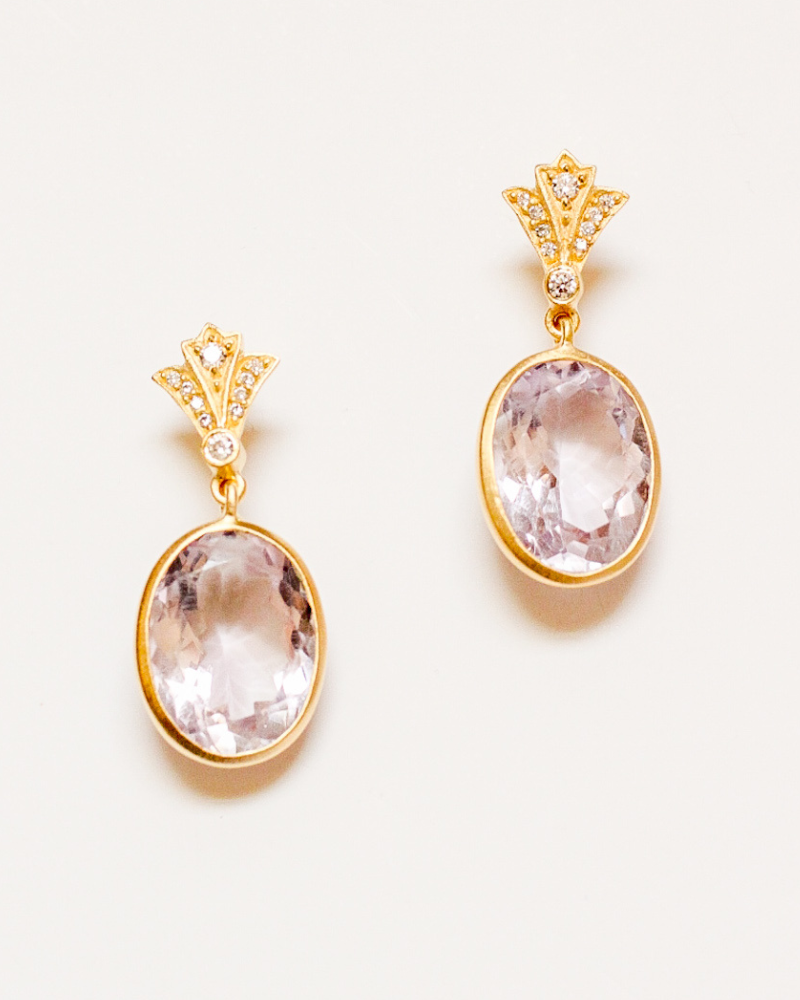 Aubrey earrings with pink amethyst and crystal