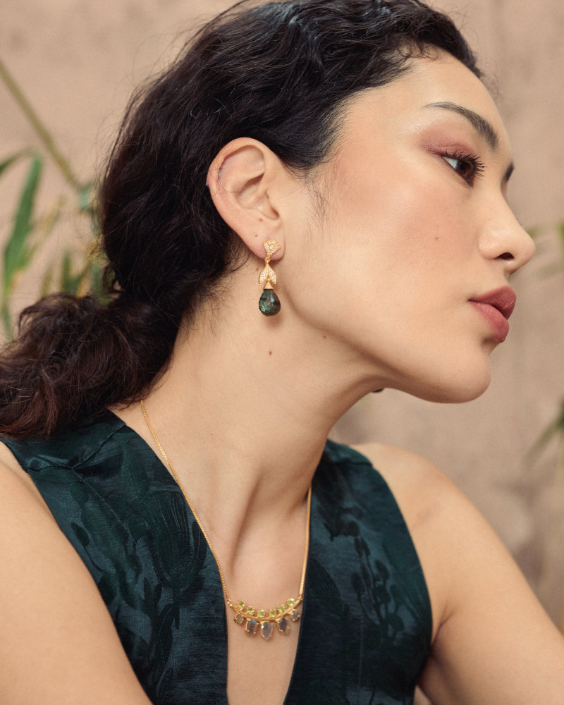 Blossom earrings with labradorite and crystal