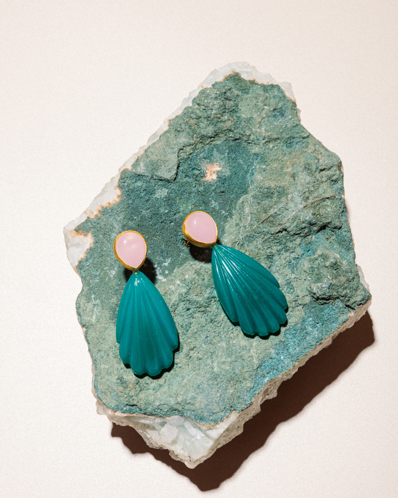 Penelope statement earrings in pink chalcedony and onyx