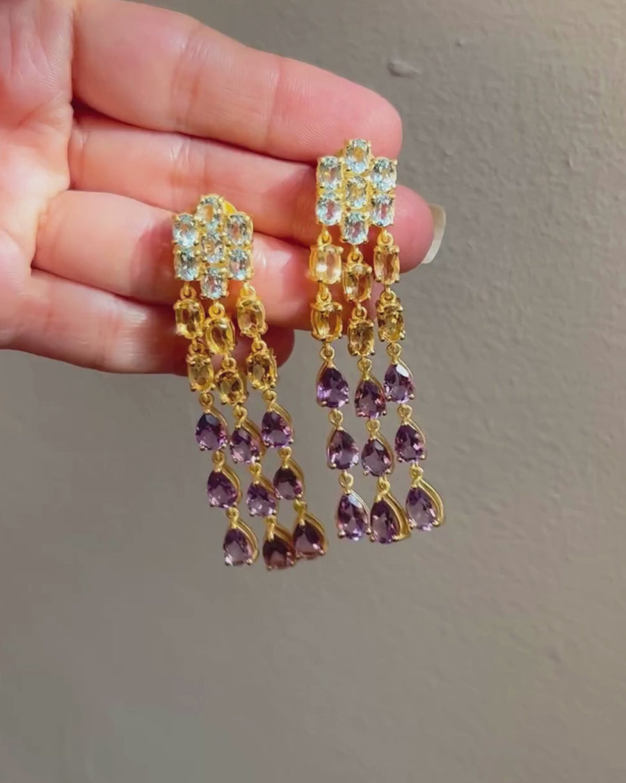 Lucia earrings with blue topaz, citrine and amethyst