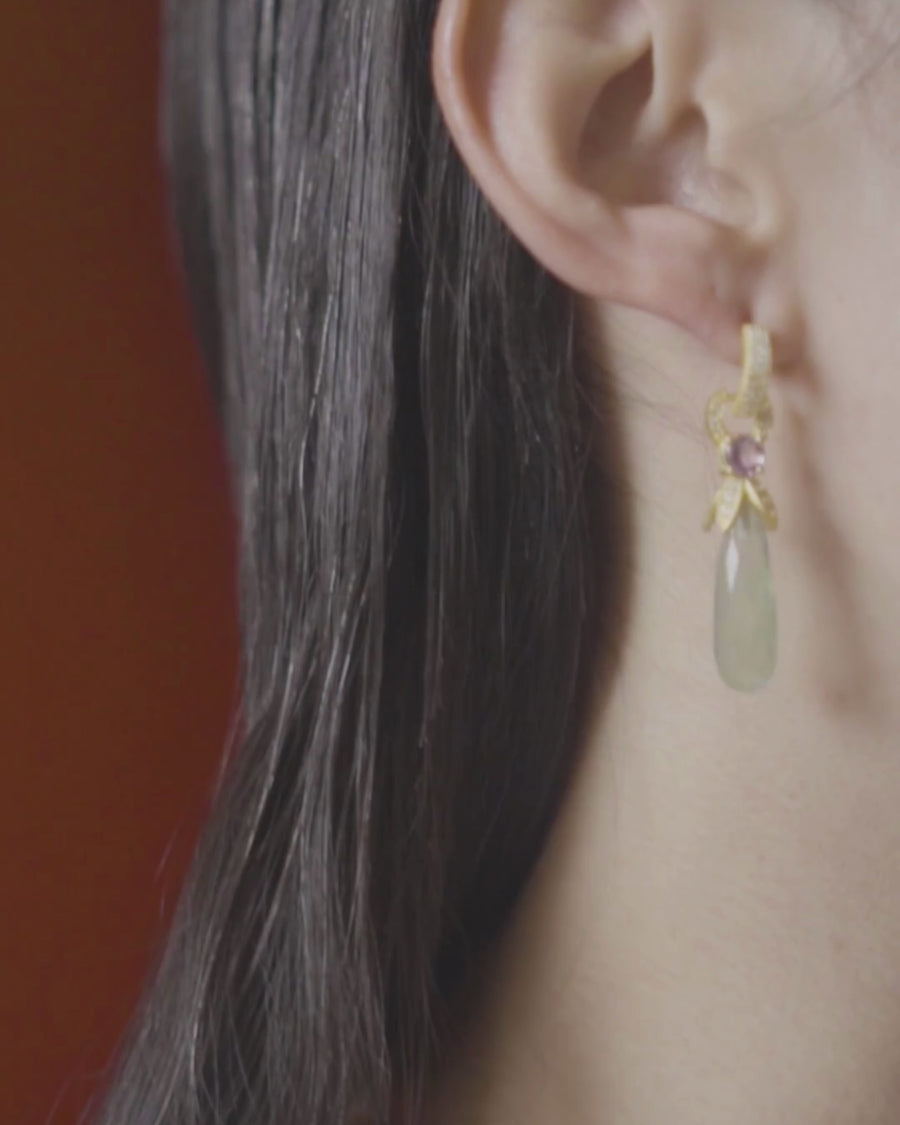 Ellen earrings in prehnite and pink amethyst