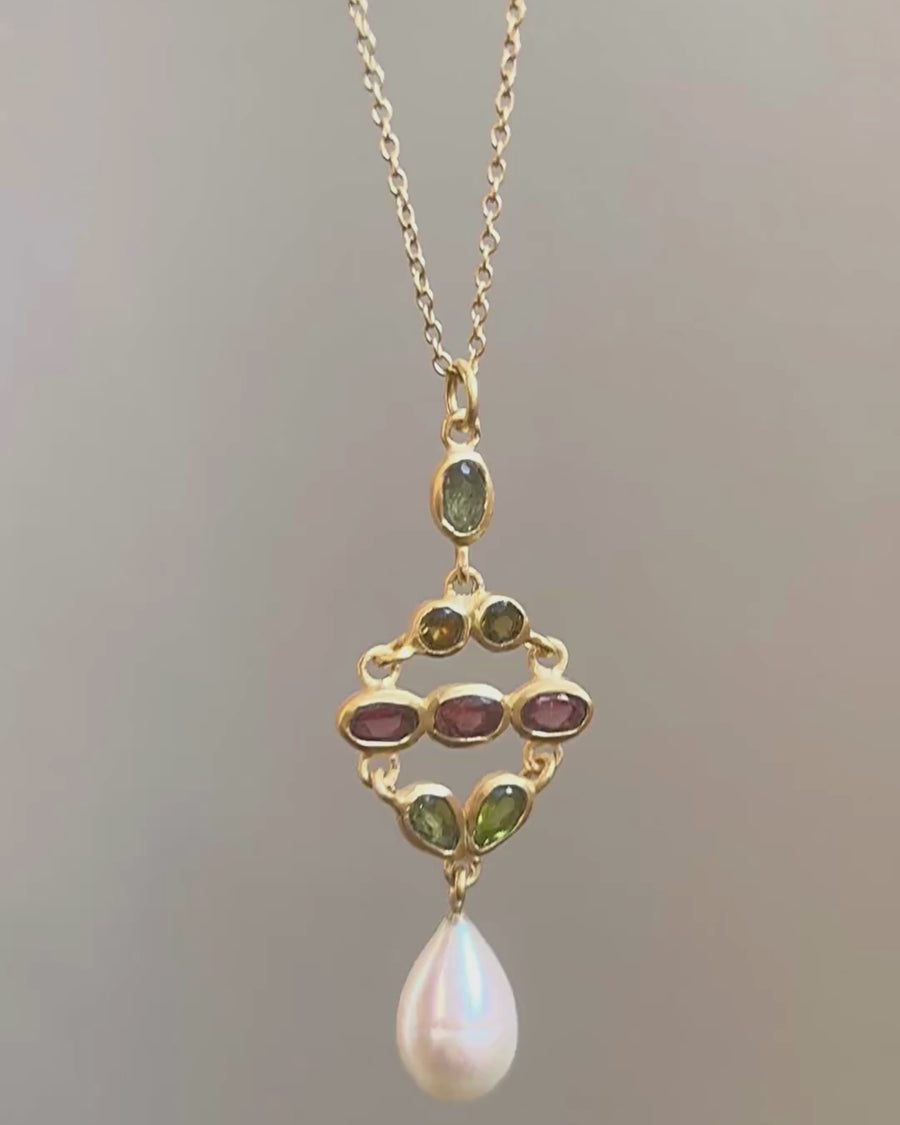 Celeste pendant with tourmaline and pearl